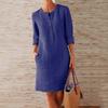 Cotton Linen Long Sleeve  O-neck Knee Dresses for Women Pocket  Solid Fashion  Party Dress Plus Size Ruched Dress