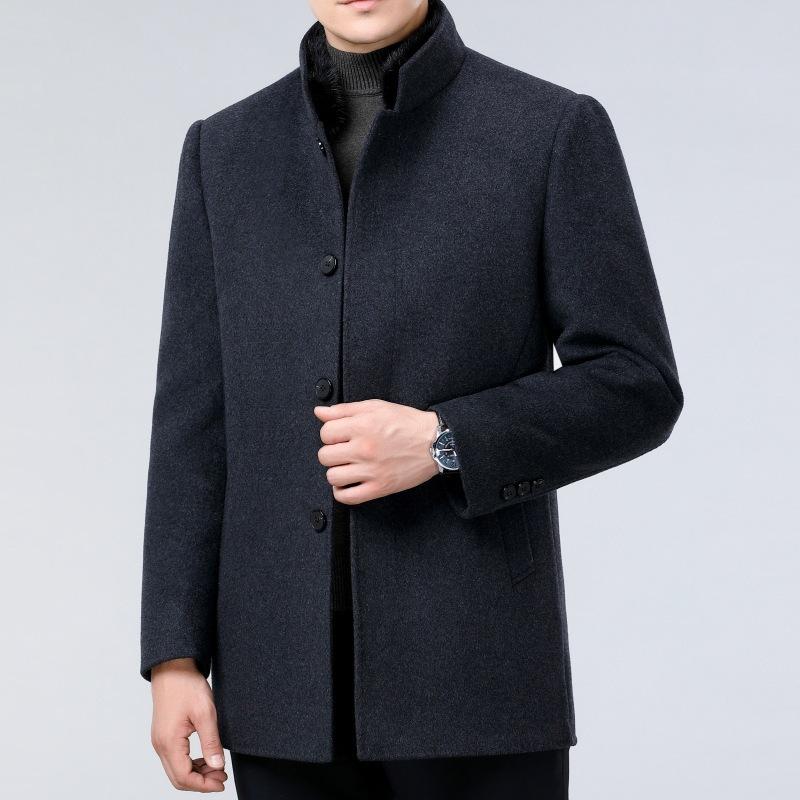 Высококачественное двухстороннее кашемировое пальто для папы среднего возраста, воротник из шерстяной норки, съемная подкладка, ветровка, мужская куртка