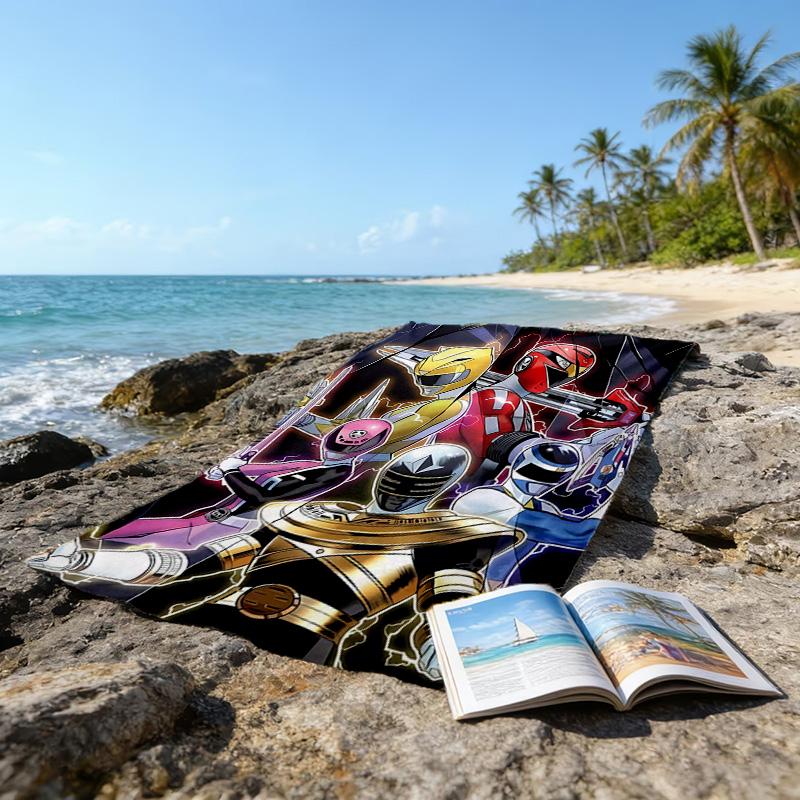 1pc Mighty Morphin Power Rangers1 Beach Towel, Beach and Seaside Swimming Pool Equipment, Fashion Pattern, Rectangular, Travel Essentials