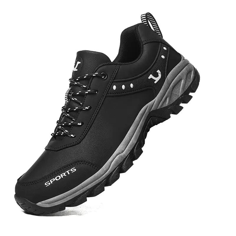 Роскошные кожаные кроссовки, мужская спортивная обувь, уличные кроссовки с толстой подошвой, на шнуровке, повседневные кроссовки, нескользящие, для ходьбы, походов, для мужчин