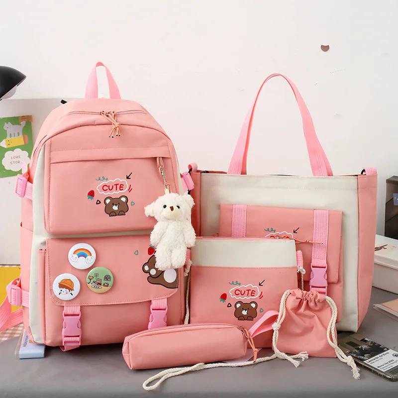 5 Piece Set School Bags for Teenagers Fashion Women Men Backpack Student Waterproof Oxford School Backpack Mochilas Rucksacks