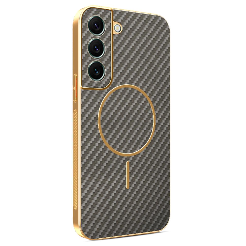 For Samsung Galaxy S22+ 5G Phone Case Carbon Fiber Textured Electroplated TPU Back Cover