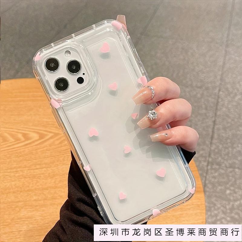 Чехол на весь экран для iPhone 15, розовый, с маленьким яблоком любви, для iPhone 14 Pro Max, мягкий силикон, 13/12/11, всесторонний, противоударный
