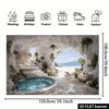 2D flat white cave-themed seascape backdrop  suitable for living rooms bedrooms  live streaming studios  and guesthouse