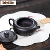 150ml Vintage Yixing Purple Clay Teapots Handmade Engraved Orchid Pot Raw Ore Stone Yellow Mud Kettle Zisha Tea Set For Tea Gift