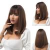 Women Straight Brown Mixed Blonde Wig With Bangs Synthetic Middle Part Natural Daily Cosplay Heat Resistant Wig