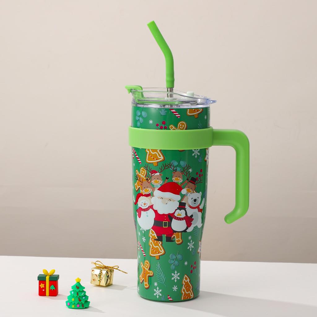 Christmas Cup 40oz Large Capacity Stainless Steel Thermos Cup Outdoor with Straw Bingba Cup
