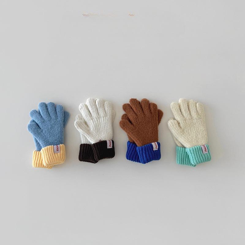 Мягкие детские перчатки с цветными блоками в корейском стиле, митенки с сенсорным экраном, модные унисекс перчатки без пальцев для зимы, теплые эластичные перчатки