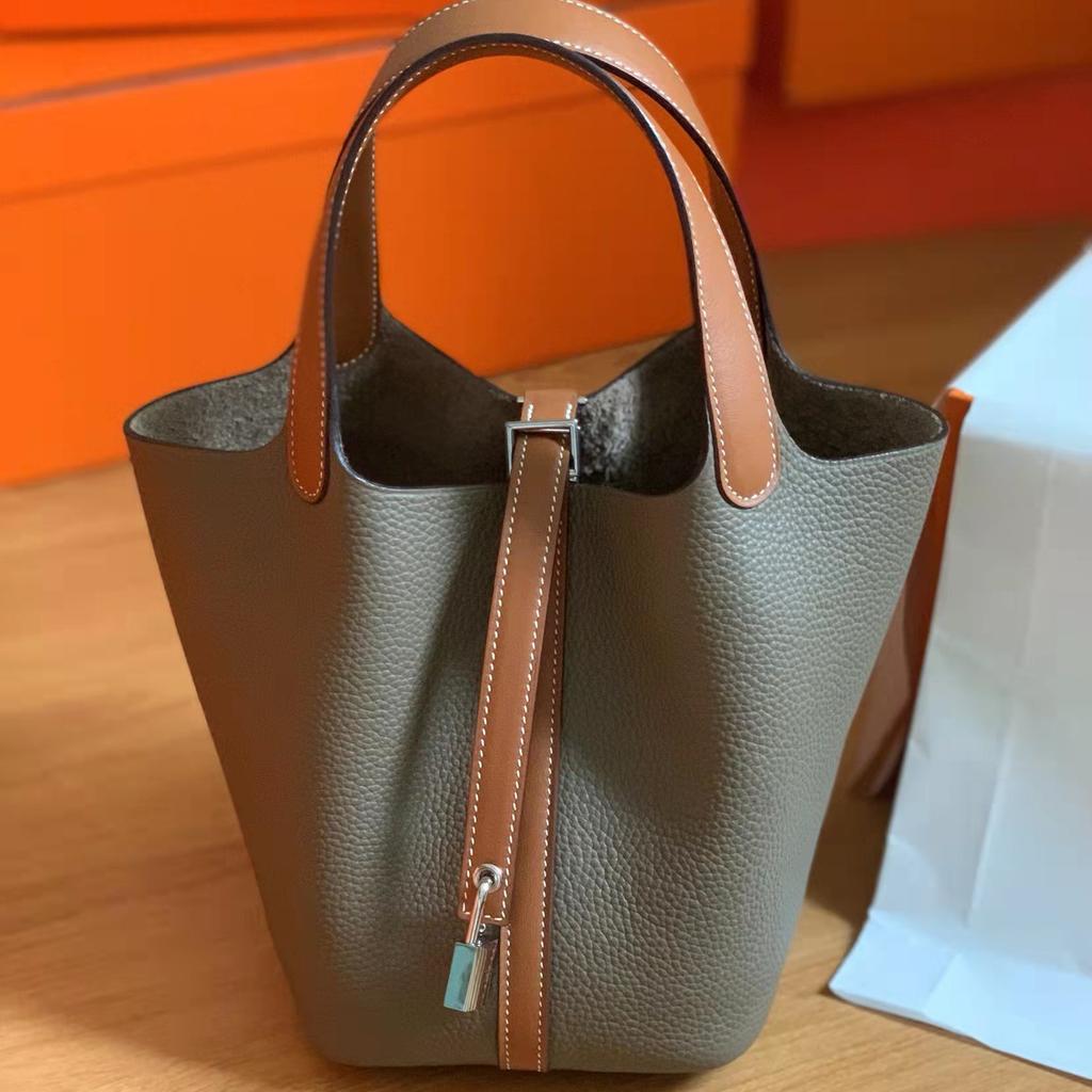 Корзина для овощей из воловьей кожи, сшитая вручную вощеной нитью для детей, обернутая в натуральную кожу с узором личи, сумка-ведро для воды для женщин