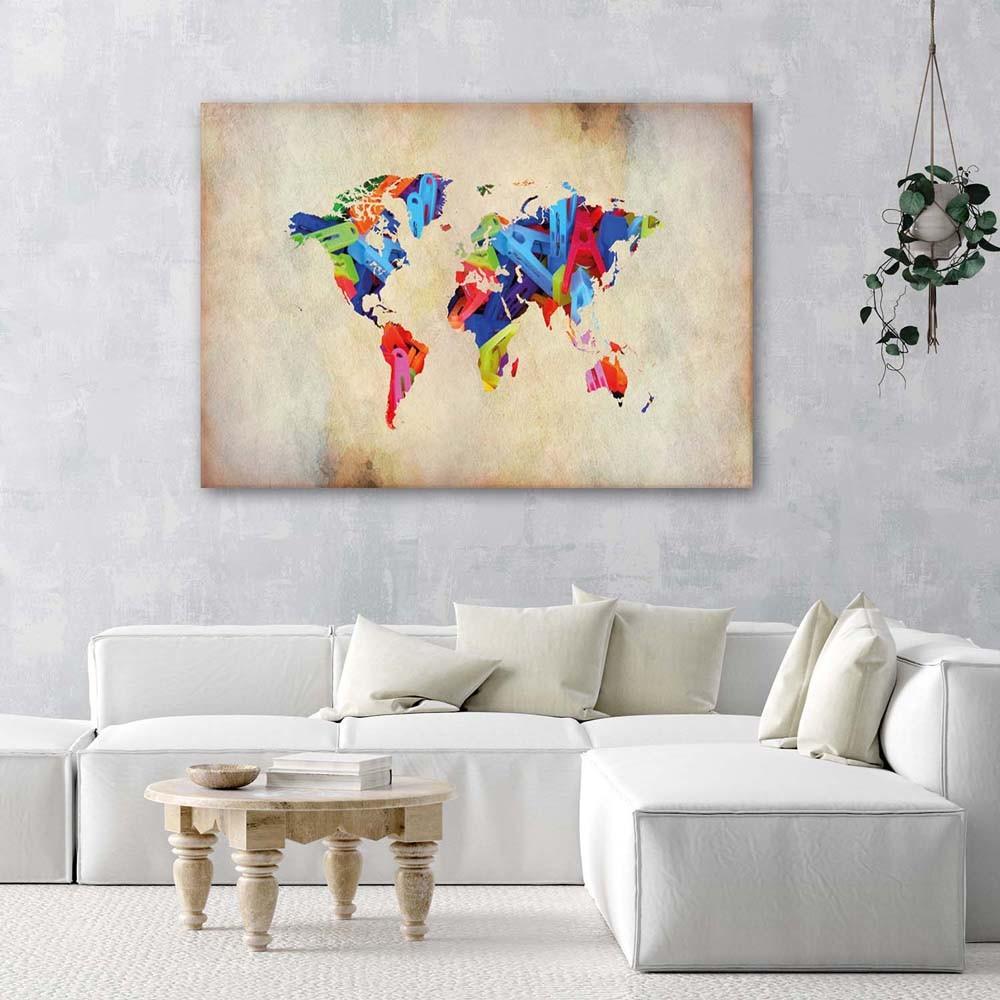 Canvas Print, World Map Coloured Madness