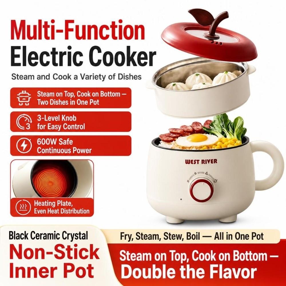Adjustable Heat Mini Electric Cooking Pot Apple Shaped Rice Cooker Electric Hot Pot  For Dormitory