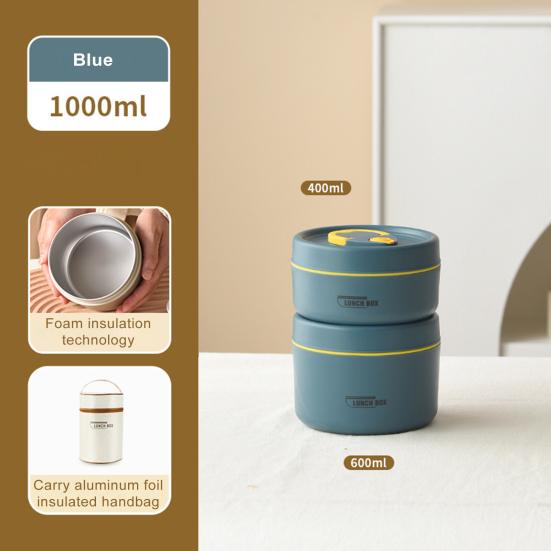 2 шт., нержавеющая сталь, ланч-бокс Bento с термосумкой, безопасный для микроволновой печи, герметичный контейнер для хранения продуктов, штабелируемый круглый термоланч-бокс для школьных занятий