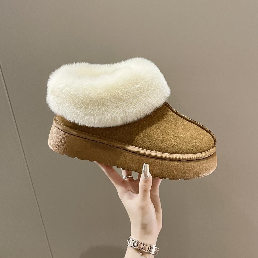 Европейские и американские однотонные теплые сноубутсы на толстой подошве для женщин 2024 зима новые повседневные сноубутсы большого размера хлопковые туфли для женщин