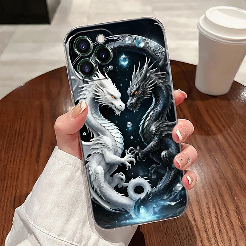Милый Черно-Белый Дракон Прозрачный Чехол Для Apple iPhone 17 16 15 14 13 12 11 Pro Max 16 Plus 16E 17Air 17Pro Чехол Для Телефона Funda