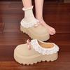 Весна 2025 сумка-бант голова полутапочки женские новые лоферы на платформе с кружевной отделкой увеличивающие рост универсальные туфли-маффины
