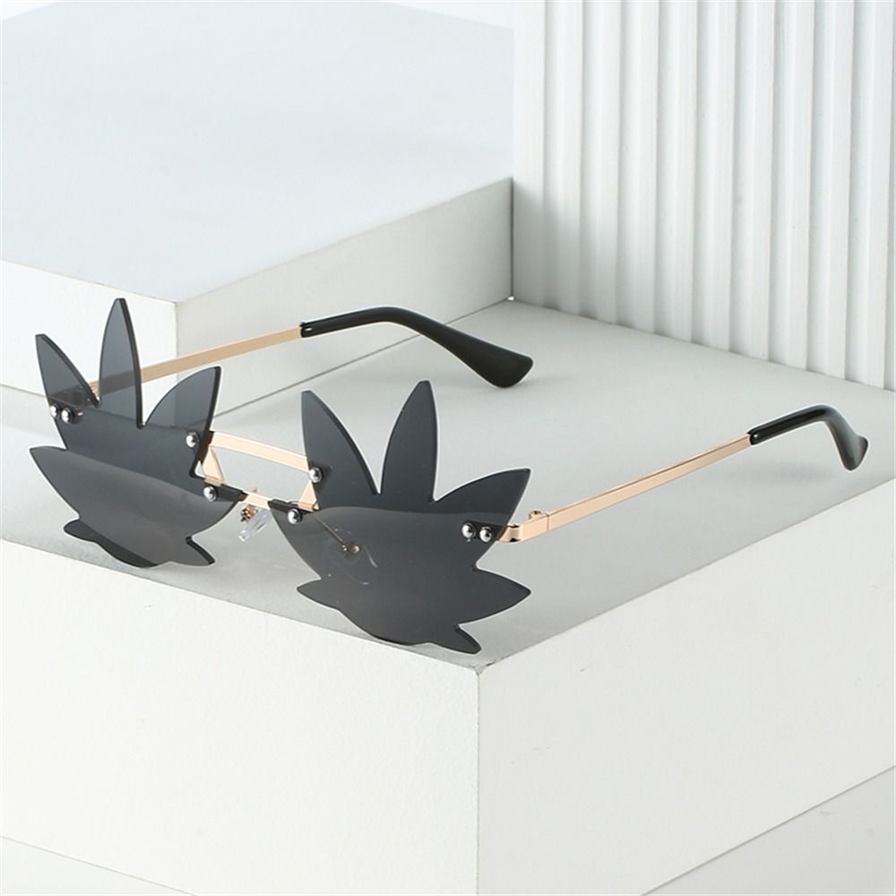 Rimless Maple Leaf Shape Metal Sunglasses For Women Party Decorative Sun Glasses Men Unique Street Catwalk Prom Eyewear