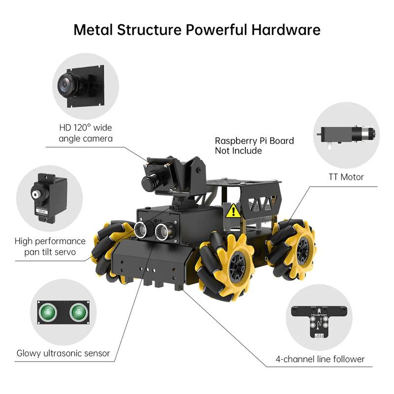 4WD TurboPi Mecanum Wheel Motor Robot Car for Starters Open Source Programmable Robot Car DIY Kit for Raspberry Pi 4B 8GB Camera