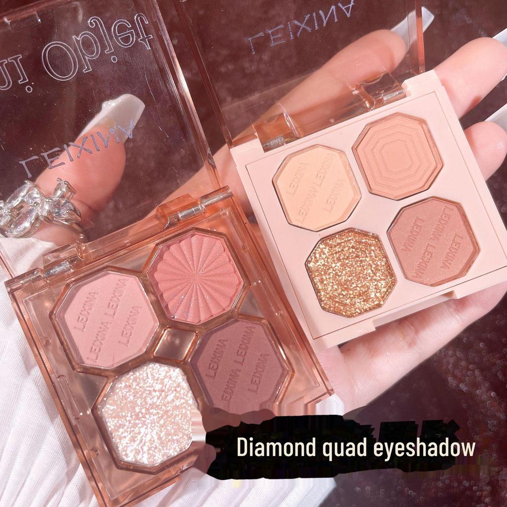 Палитра теней для век Diamond Four-Color Matte & Pearlescent: Портативная косметика Earth Tone с блестками в виде букв для ежедневного использования