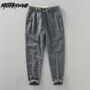 Harajuku Style Jogging Pants Men Daily Casual Breathable Cotton Linen Men's Pants Elastic Waist Straight Drawstring Pant Summer Mens Trousers
