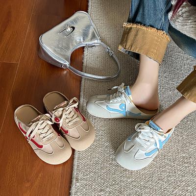 Повседневные мягкие подошвы без каблука ленивые немецкие тренировочные туфли 2025 новая летняя платформа парусиновые туфли женские сумка голова полушлепанцы