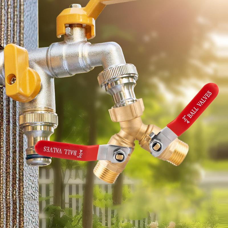 Garden Hose Splitter 2 Way Heavy Duty Hose Connector Tap Splitter With Valves Brass Irrigation Faucet For Outdoor Greenhouse RV