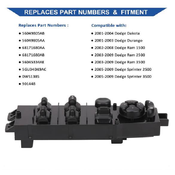 Window Switch Control 56049805AA For Dodge Ram Dakota Durango Sprinter 2001-2009