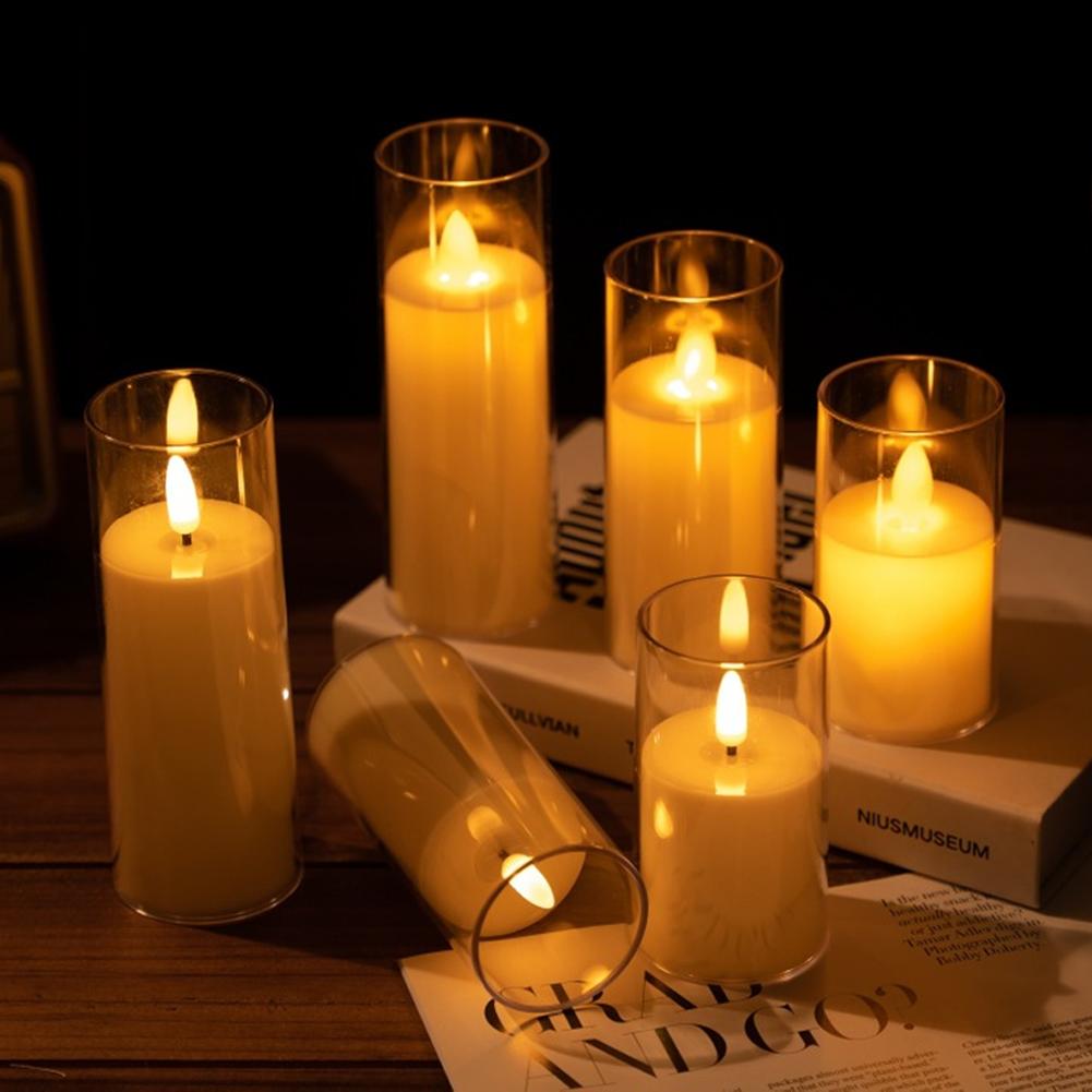 1/3Pcs LED Flameless Electric Candles Light Acrylic Glass Battery Flickering Fake Tealight for Wedding Party Christmas Decor