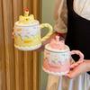Cute Candle Cake Ceramic Mug with Lid High Value Cartoon Drinking Cup Girl Birthday Gift Souvenir