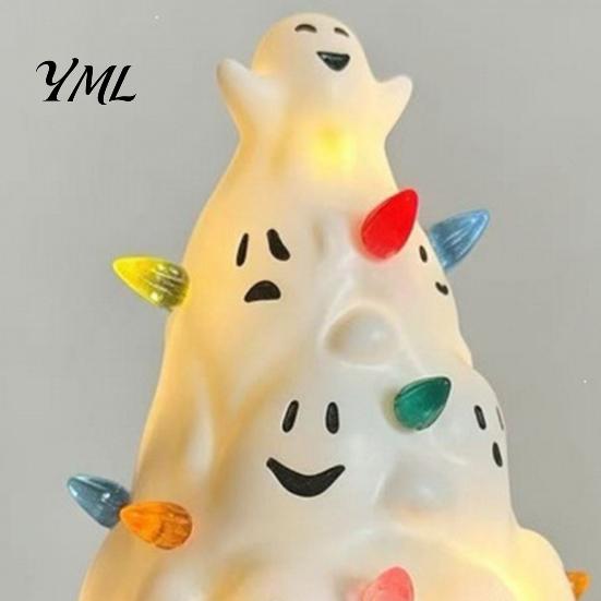 Decorative Lights for Parties Halloween Tree Decorations, Lighted Resin Figurine with Pumpkin Black Cat Holiday Scene Decor Ghost, Battery-Powered