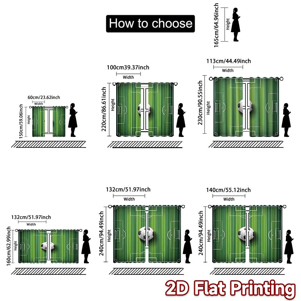 2D flat printing 2pcs Curtain Party Curtain Soccer Ball on Field Digital Printed Polyester Drapes Festive Wall Decor for Indoor