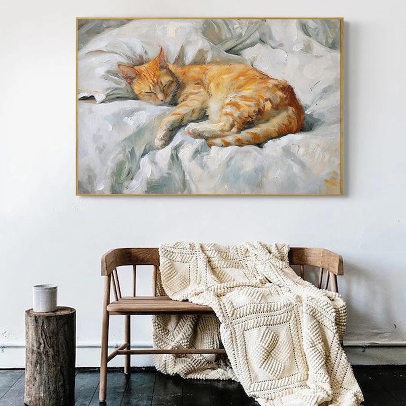 Винтажный пасхальный кролик, черные кошки, рыжий кот, спящие лебеди, утка, сова, животное, постер, картина на холсте, печать для гостиной, домашний декор