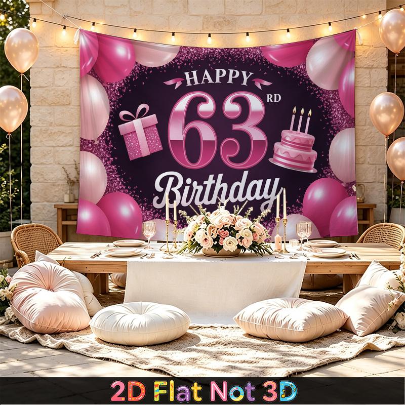 Red 63rd Balloon Birthday Backdrop 1pc - Wall Hanging Decor