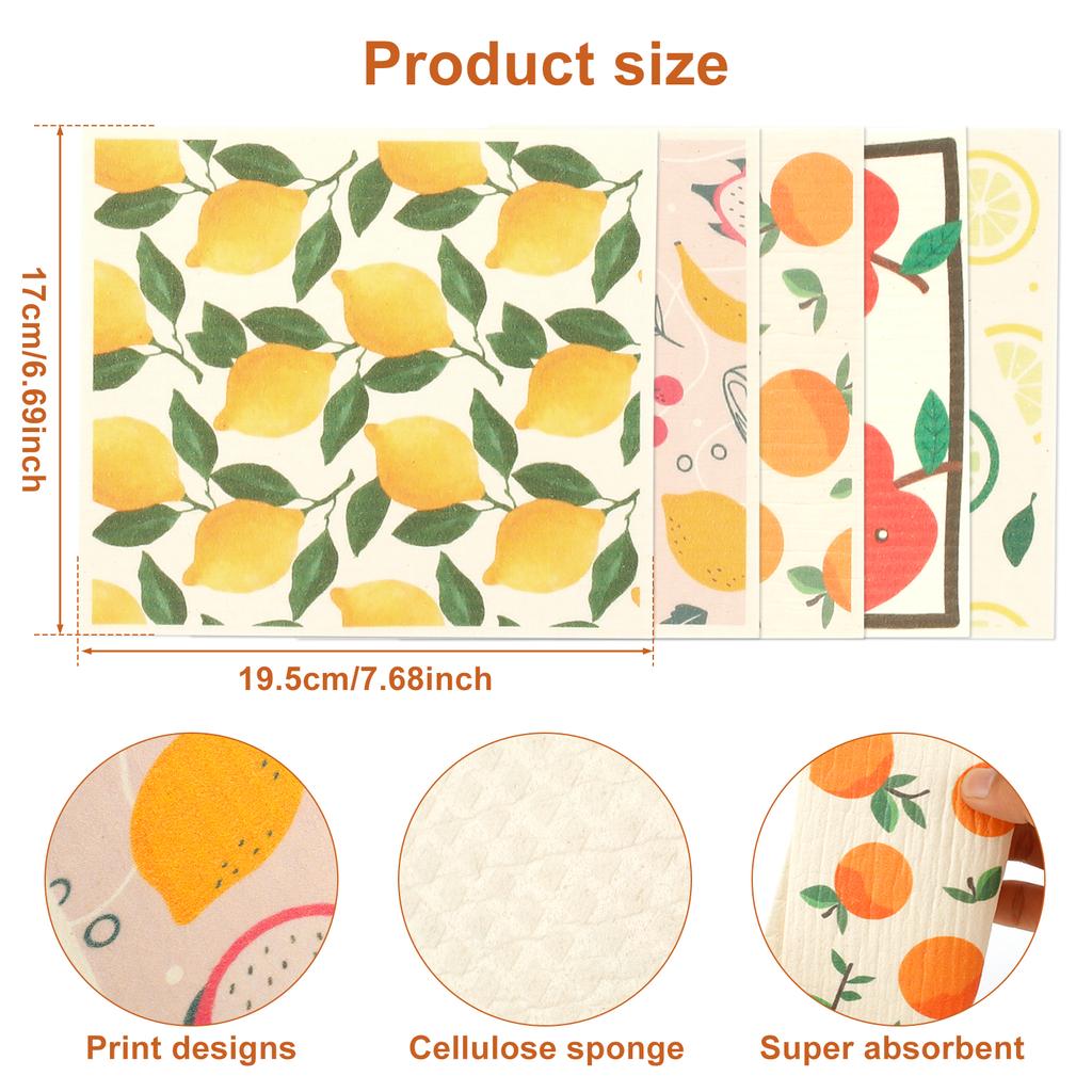 6Pcs Swedish Dishcloth Oil-Free Cleaning Cloth for Kitchen Reusable Compostable Kitchen Cellulose Dish Cloth Household Supplies