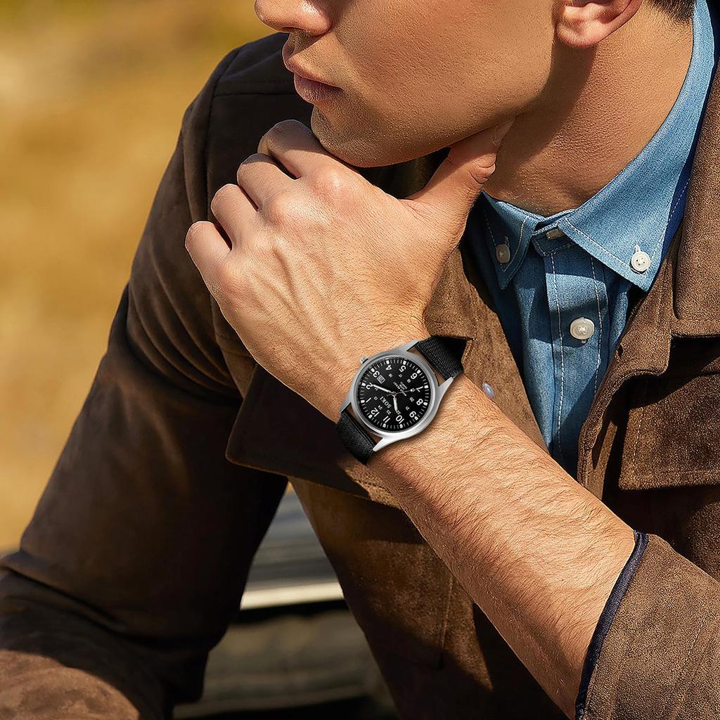 Часы Seiko Водонепроницаемые арабские цифры Имитация военных часов Уличные 24-часовой светящийся указатель Кварцевый большой циферблат Простой нейлоновый ремешок Черный