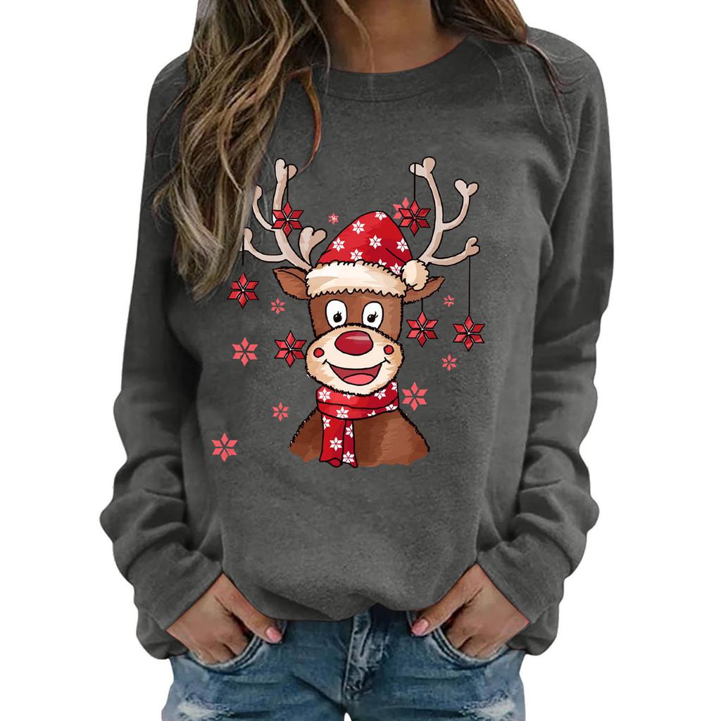 Chirstmas Print Crewneck Sweatshirt Women Fall And Winter Long Sleeve Loose Casual Tee Tops Female Pullover Oversized