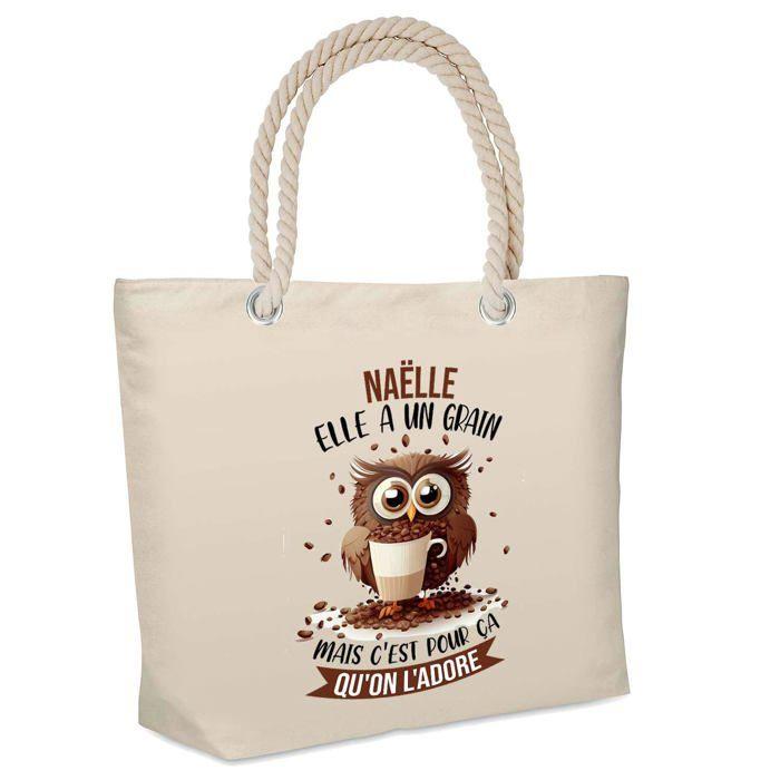 Sac de plage - PLANETEE - isotherme Naëlle Chouette Grain - Coton - Beige - Grande contenance