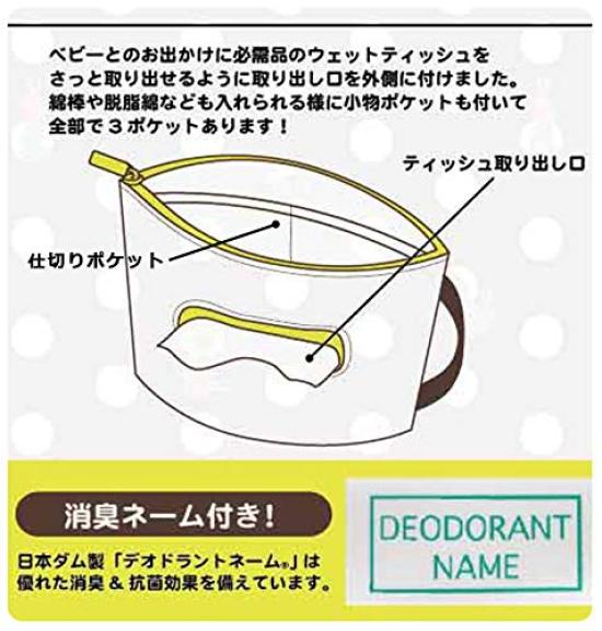 iPlanning Very Hungry Caterpillar Deodorizing Wipe Dot W23 X H16 X with Exterior Accessory Opening and Small Item Pouch, Pattern, D8cm, Pocket, K-4337