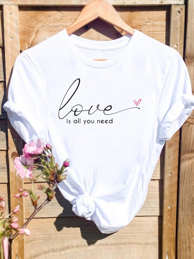 (Asian Size) Women's Love Letter Sweet Style Cute Top T Clothing Casual Fashion Print Female Casual Graphic Tee Short Sleeve T-shirts