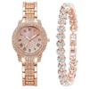 2Pcs/Set Women Quart Watch Shiny Rhinestones Circular Dial High Precision Movement Wristwatch with Bracelet