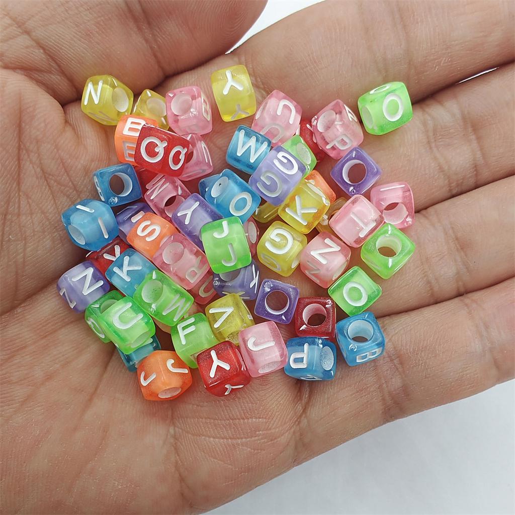 100Pcs Letter Jewelry Accessories Mixed Color Flat Bead Acrylic Loose Beads Square Bead New High-quality
