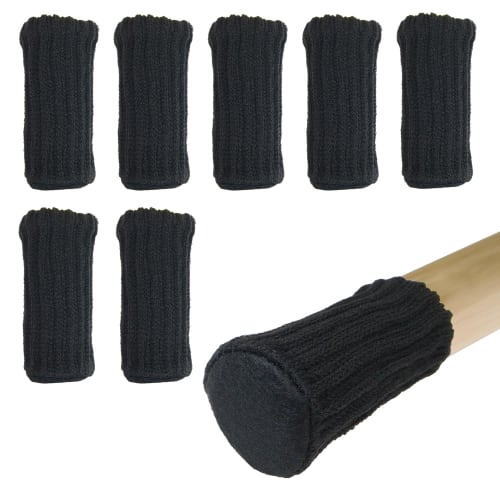 Chair Leg Socks, Chair Leg Covers, Pack of 8 (Black), Felt, for Round and Square Chair Legs, Scratch and Noise Reduction, Sparkling Round, KHP-019