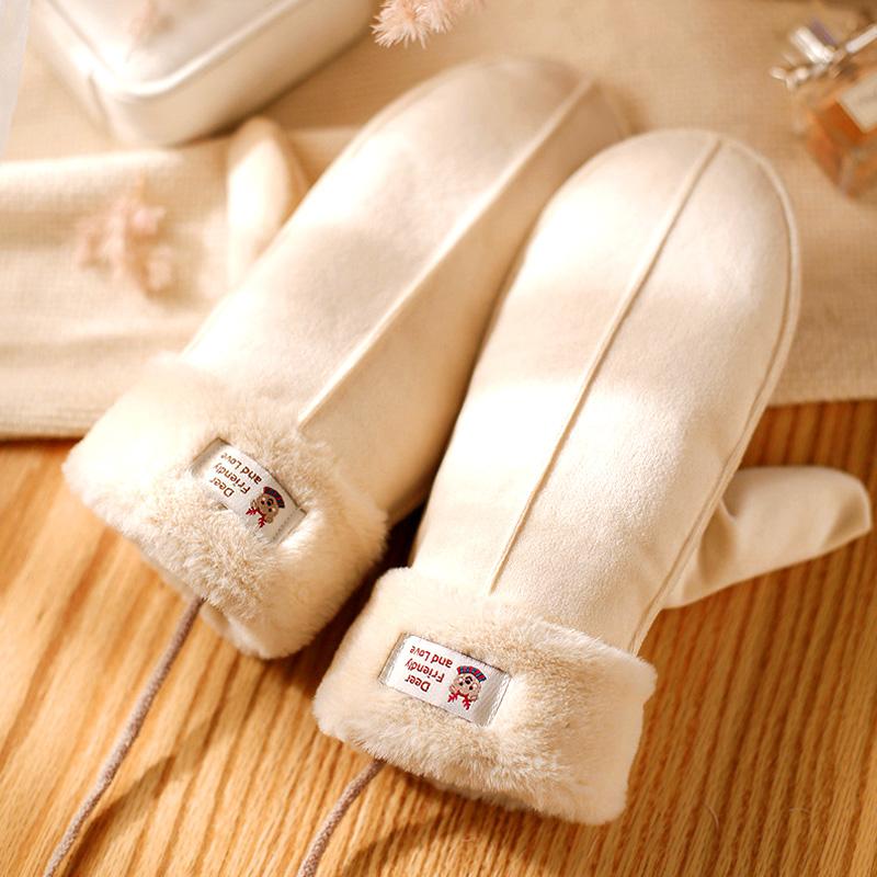 Женские уличные плюшевые висячие варежки, флисовые замшевые перчатки, сохраняющие тепло, зимние, ветрозащитные, однотонные