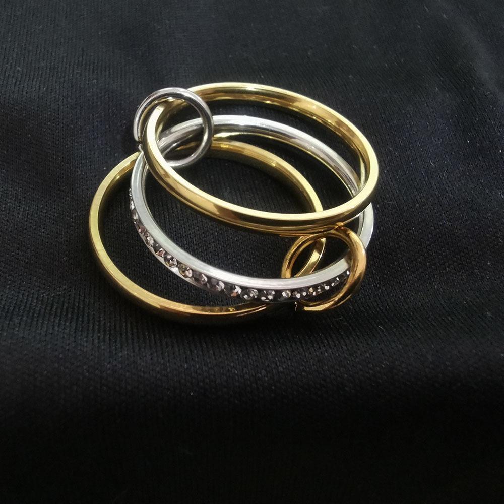 Multiple Layers Strand Loop Indext Finger Zircon Rings for Women Stainless Steel Gold Plated Ring