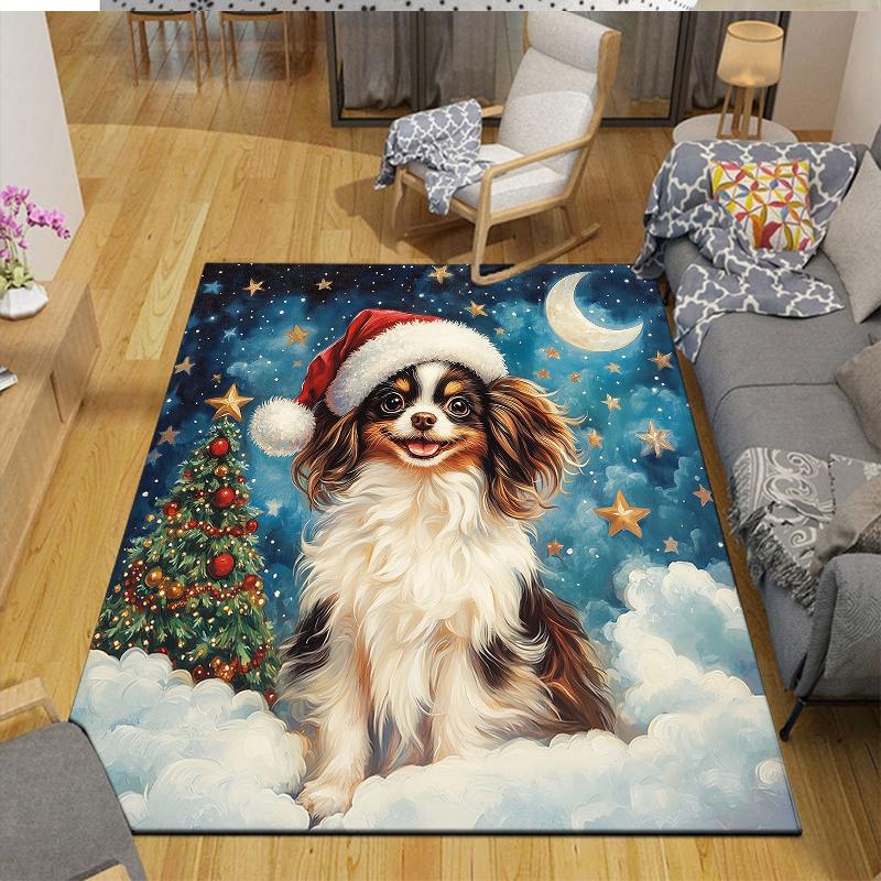Christmas dog Home Sofa Decoration for Living Room & Bedroom, Non‑Slip Play Flannel Floor Mat for Game Room