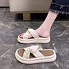 Casual Cool Slippers Women Go Out 2025 New Summer Lightweight Thick Heel One-word Drag Versatile Roman Sandals