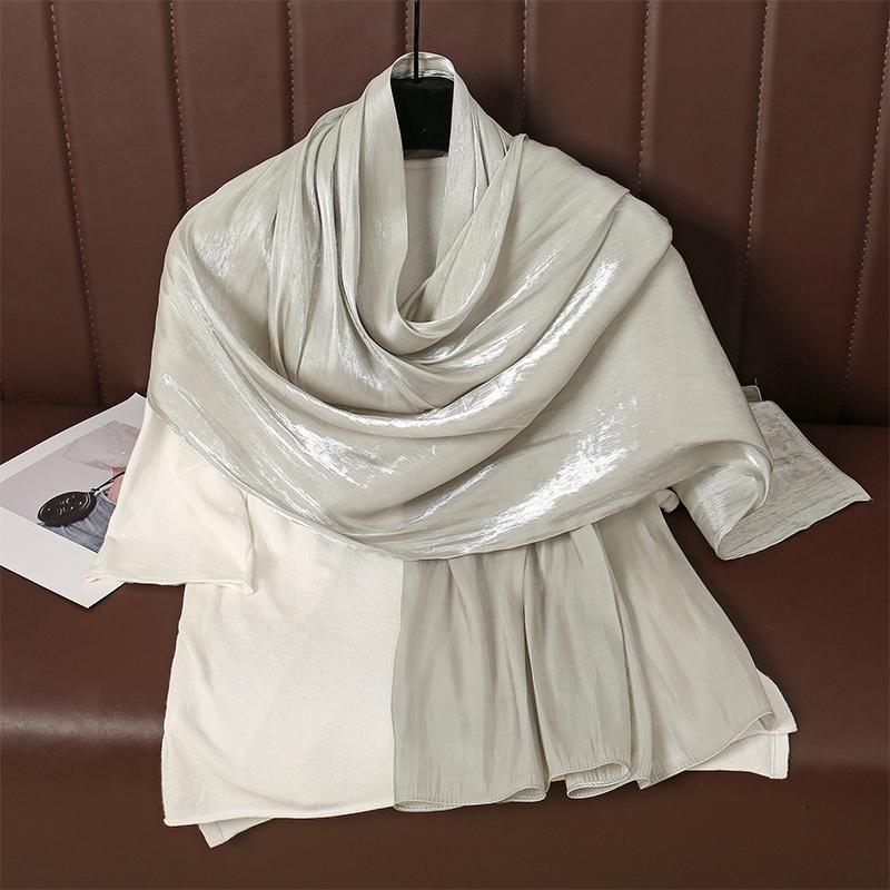 Fashion Design Classic Shiny Silk Scarf Women Soft Hijab Solid Color Handband Shawls Wraps Muslim Scarves Stole
