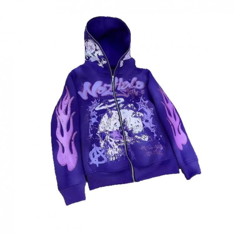 Мужская оверсайз толстовка с капюшоном на молнии с графическим принтом Streetwear Свободный крой Повседневная одежда
