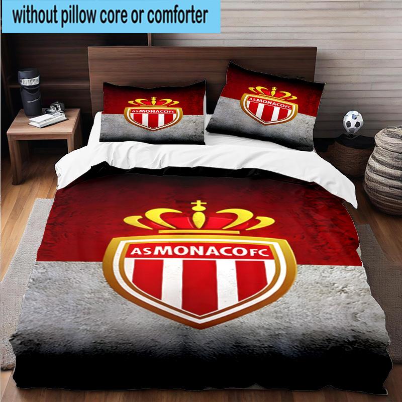 3pcs Monaco Football club Printed Bedding Set Duvet Cover Closure Includes 1 Duvet Cover & 2 Pillowcases Bedding Sets Home Decor Gifts