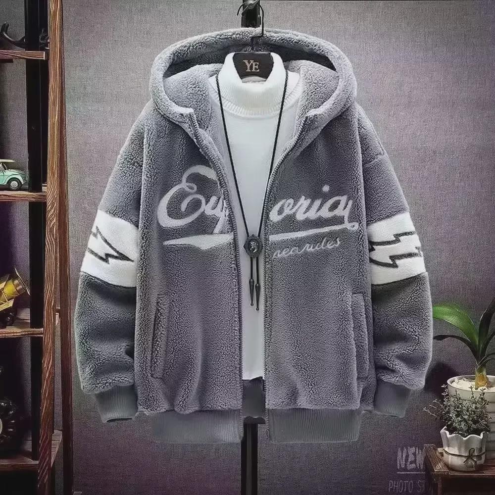 Мужская модная толстовка с капюшоном из овечьей шерсти - зимняя, свободного кроя, для учеников старших классов