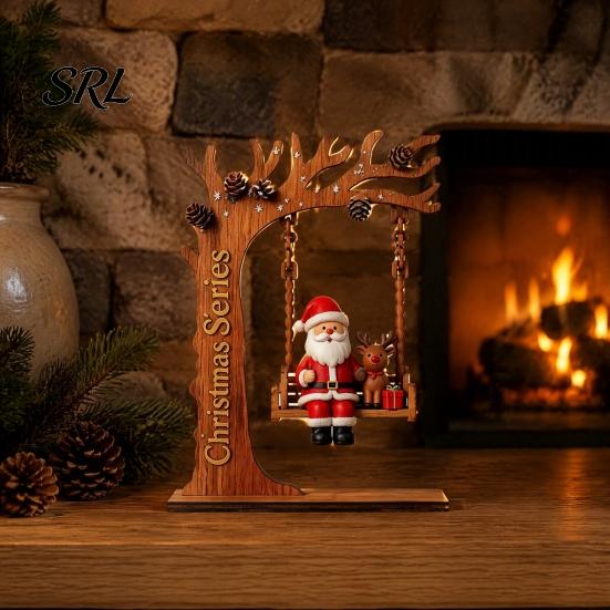 Christmas Desktop Decoration Wooden Swing Ornament with Santa Claus/Bear for Christmas, Tabletop Handmade Claus Ornaments Figurine Home Living